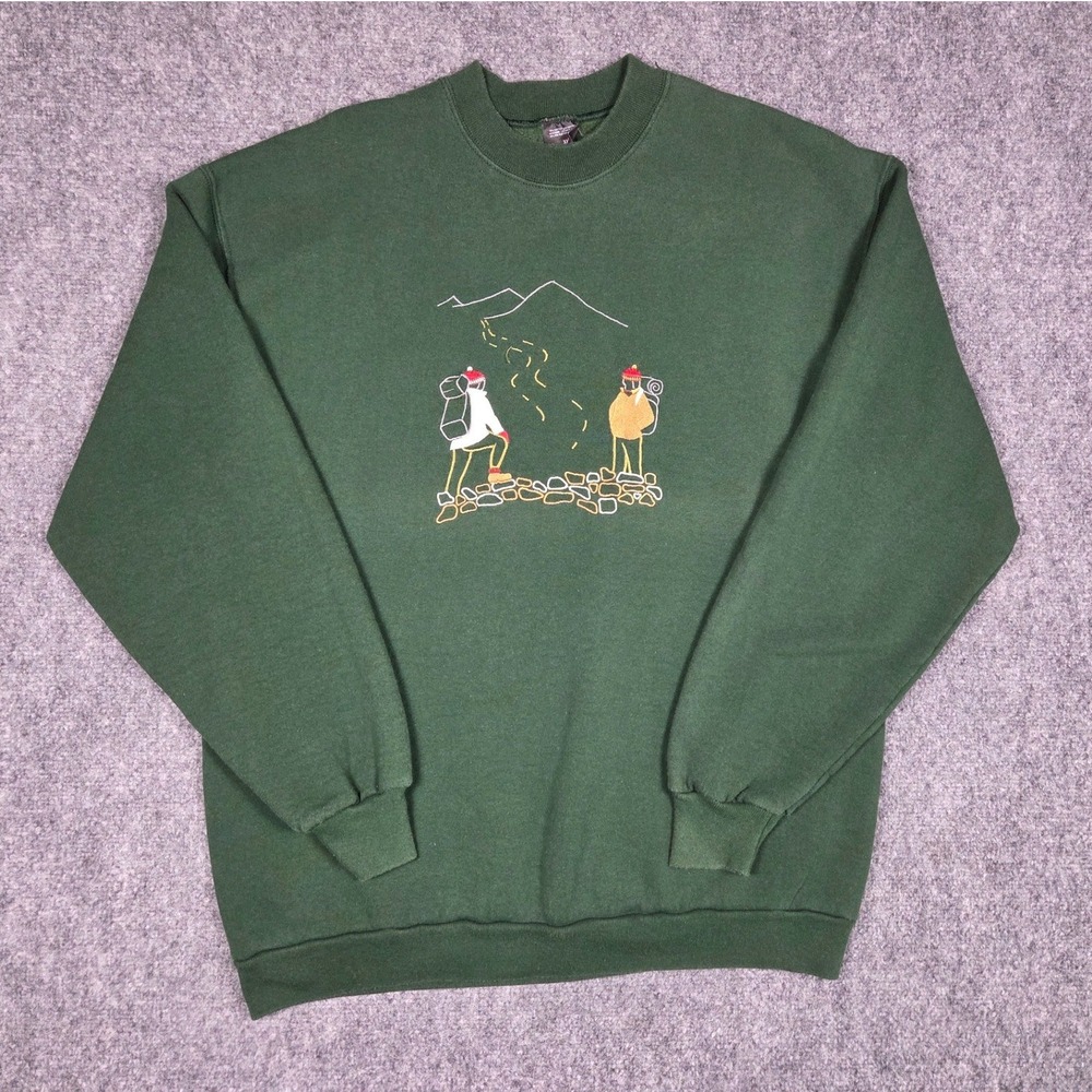 Vintage 90s Screen Stars Embroidered Hiking Sweatshirt Mens XL Green USA